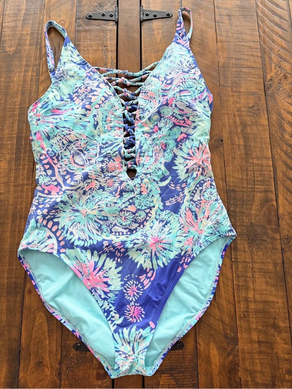 Lilly Pulitzer One-Piece Swimsuit Isle Lattice Gypsea Girl Twilight Blue